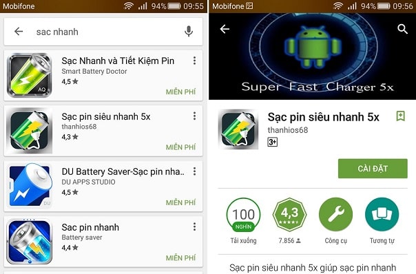 ung dung sac nhanh tren android