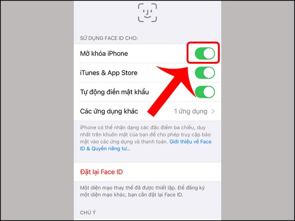 Bật lại Face ID